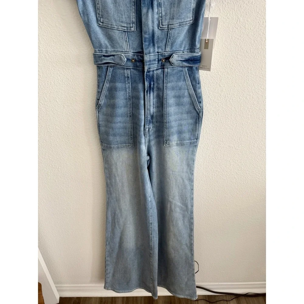 Good American Denim Jumpsuit NWT Sz 0 XS Fit for‎ Success Bootcut Stretch